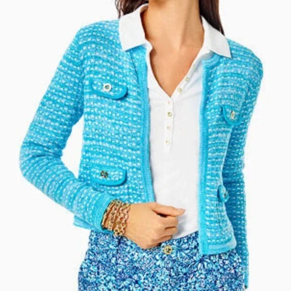Brand New Lilly Pulitzer Kienna Cardigan Cumulus Blue XS Preppy Cropped - Picture 8 of 8